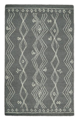 5x8 Gray and White Tribal Hand Hooked Textured Loop Area Rug | TRIB1-Area Rug-Parc Decor