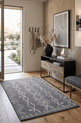 5x8 Gray and White Tribal Hand Tufted Textured Loop Area Rug