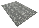 5x8 Gray and White Tribal Hand Tufted Textured Loop Area Rug