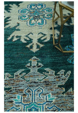 5x8 Green, Ivory and Blue Traditional Large design hand knotted wool area rug