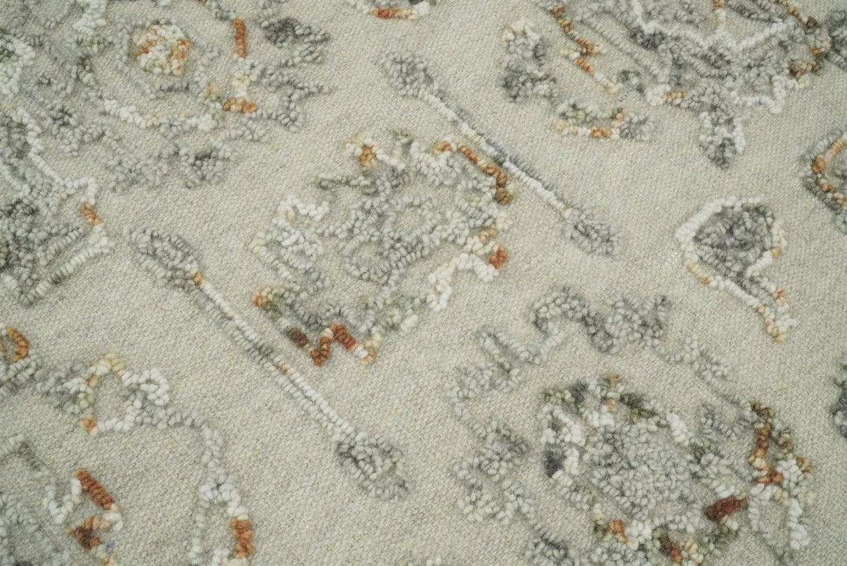 5x8 Hand Hooked Beige and Silver Wool Textured Loop Area Rug | GAR2-Area Rug-Parc Decor