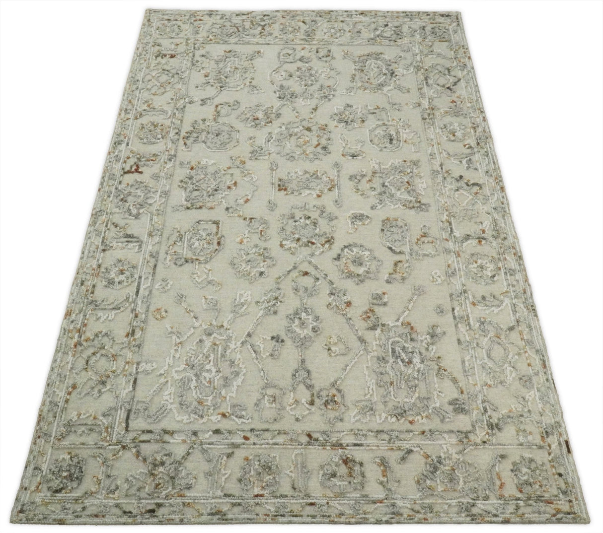 5x8 Hand Hooked Beige and Silver Wool Textured Loop Area Rug | GAR2-Area Rug-Parc Decor