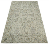 5x8 Hand Hooked Beige and Silver Wool Textured Loop Area Rug | GAR2-Area Rug-Parc Decor