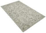 5x8 Hand Hooked Beige and Silver Wool Textured Loop Area Rug | GAR2-Area Rug-Parc Decor