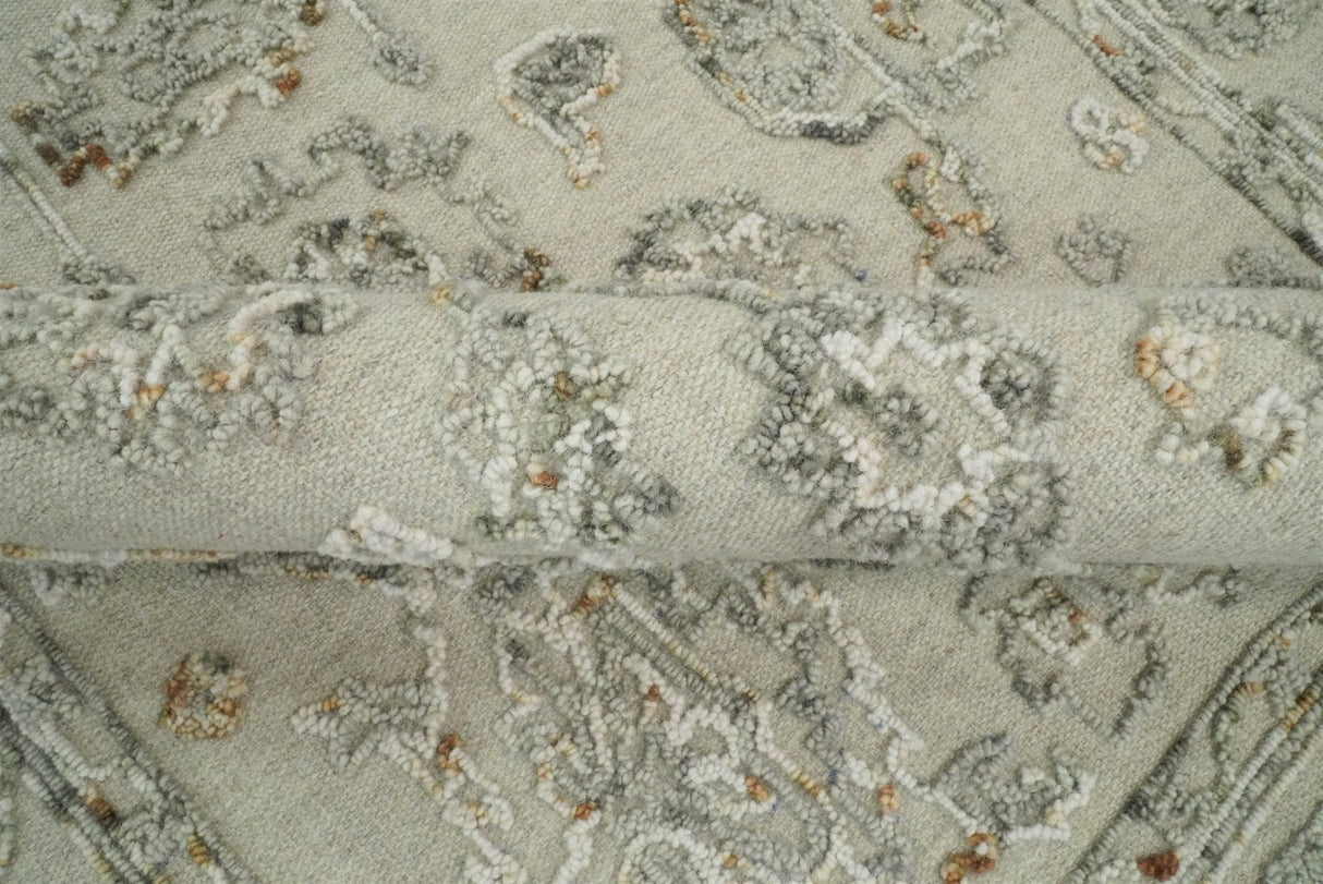 5x8 Hand Hooked Beige and Silver Wool Textured Loop Area Rug | GAR2-Area Rug-Parc Decor