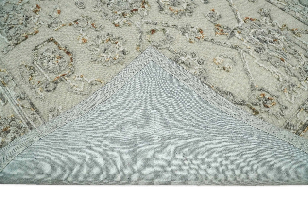 5x8 Hand Hooked Beige and Silver Wool Textured Loop Area Rug | GAR2-Area Rug-Parc Decor