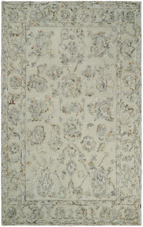 5x8 Hand Hooked Beige and Silver Wool Textured Loop Area Rug | GAR2-Area Rug-Parc Decor