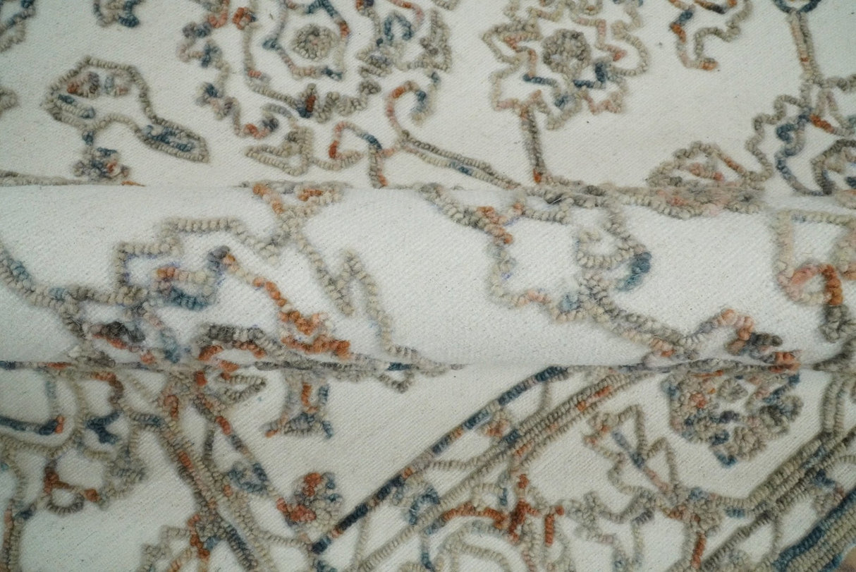 5x8 Hand Hooked Blue and Beige Wool Textured Loop Area Rug | GAR11-Area Rug-Parc Decor