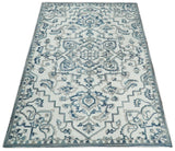5x8 Hand Hooked Blue and Silver Wool Textured Loop Area Rug | GAR1-Area Rug-Parc Decor