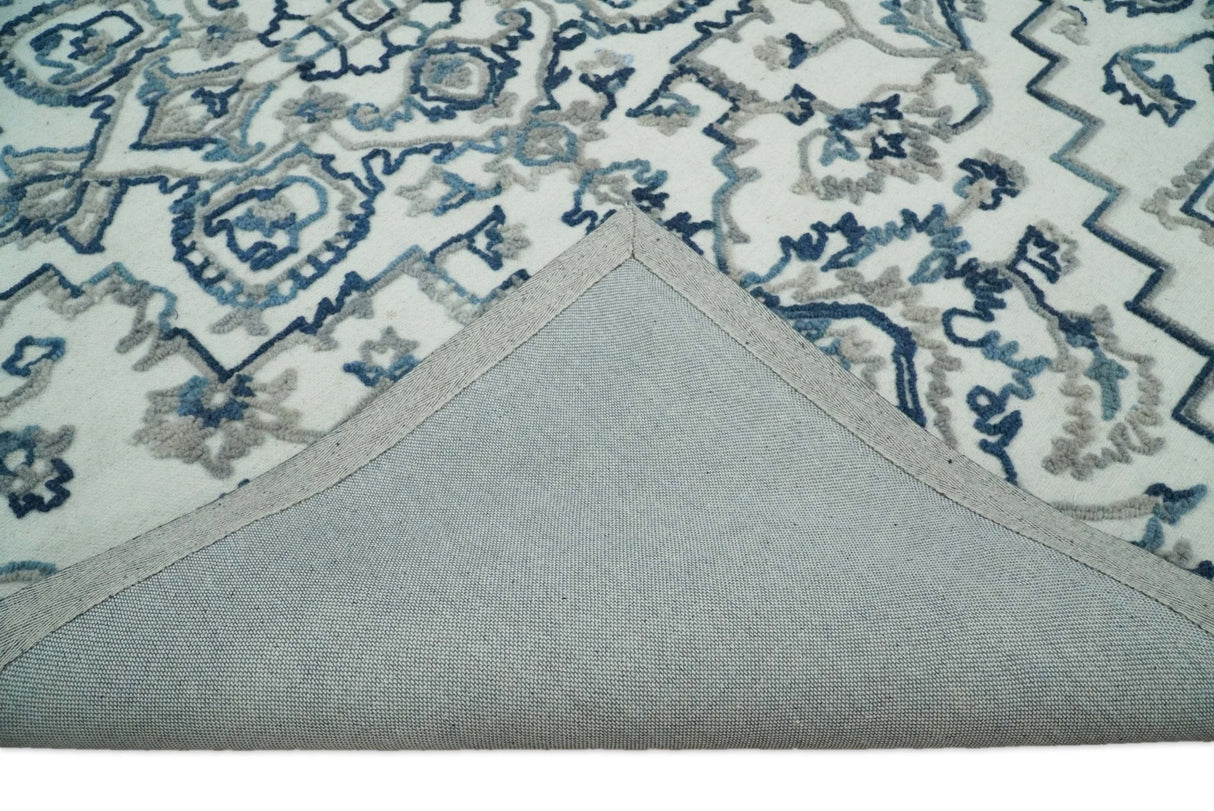 5x8 Hand Hooked Blue and Silver Wool Textured Loop Area Rug | GAR1-Area Rug-Parc Decor