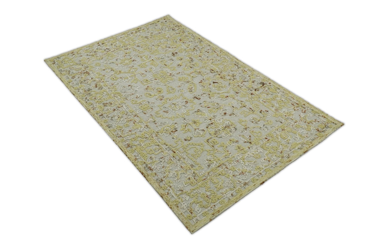 5x8 Hand Hooked Yellow and Ivory Wool Textured Loop Area Rug | GAR6-Area Rug-Parc Decor