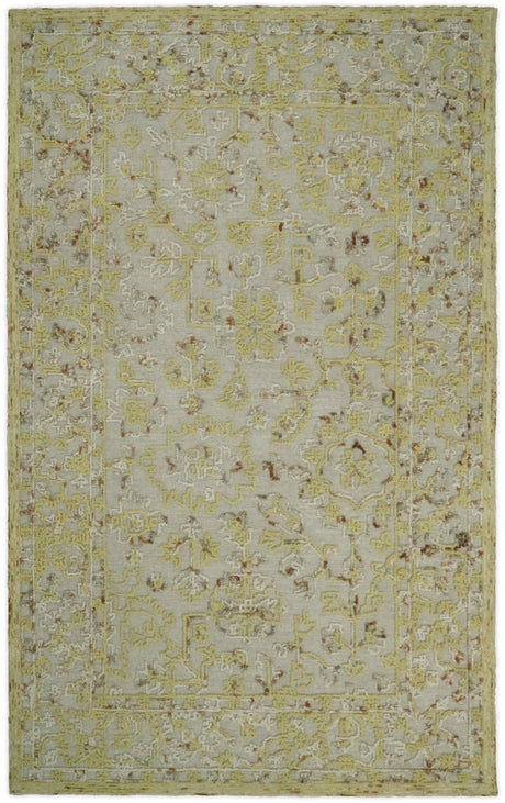 5x8 Hand Hooked Yellow and Ivory Wool Textured Loop Area Rug | GAR6-Area Rug-Parc Decor