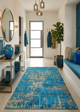 5x8 Hand Knotted Beige and Blue Modern Abstract Recycled Silk Area Rug