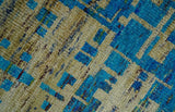 5x8 Hand Knotted Beige and Blue Modern Abstract Recycled Silk Area Rug