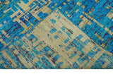 5x8 Hand Knotted Beige and Blue Modern Abstract Recycled Silk Area Rug
