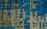 5x8 Hand Knotted Beige and Blue Modern Abstract Recycled Silk Area Rug