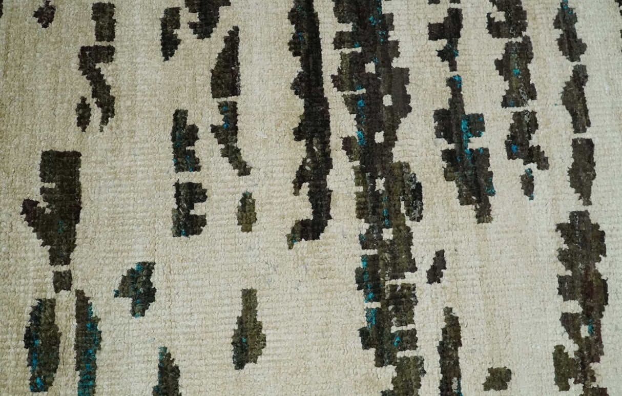 5x8 Hand Knotted Beige and Brown Modern Abstract Recycled Silk Area Rug