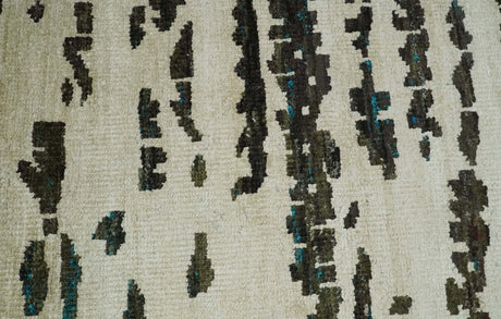 5x8 Hand Knotted Beige and Brown Modern Abstract Recycled Silk Area Rug