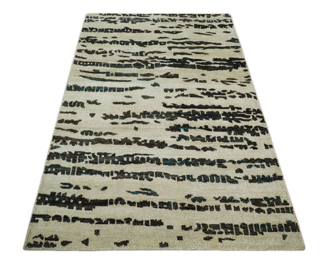 5x8 Hand Knotted Beige and Brown Modern Abstract Recycled Silk Area Rug