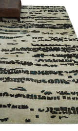 5x8 Hand Knotted Beige and Brown Modern Abstract Recycled Silk Area Rug