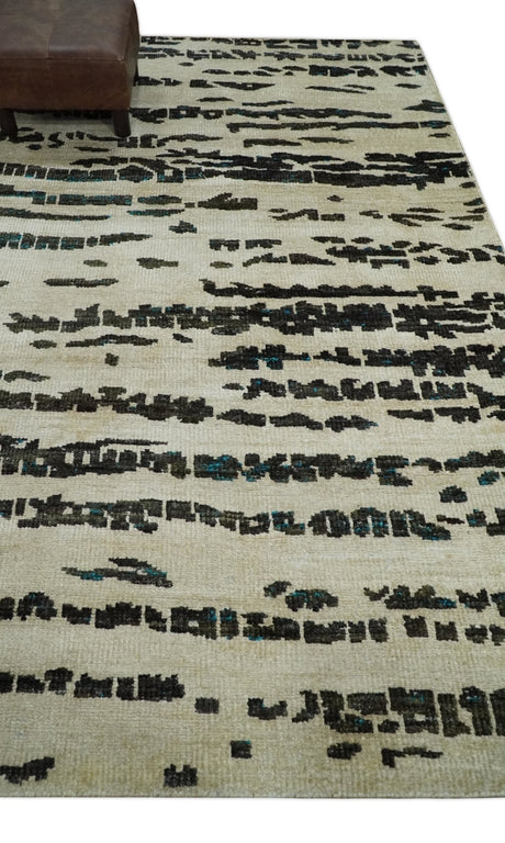 5x8 Hand Knotted Beige and Brown Modern Abstract Recycled Silk Area Rug