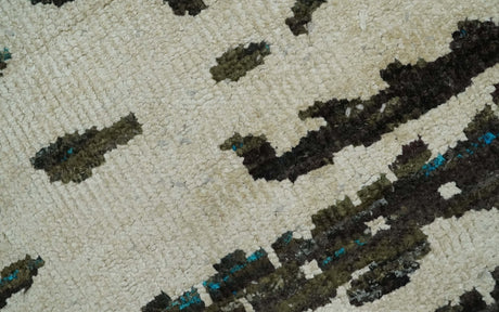 5x8 Hand Knotted Beige and Brown Modern Abstract Recycled Silk Area Rug