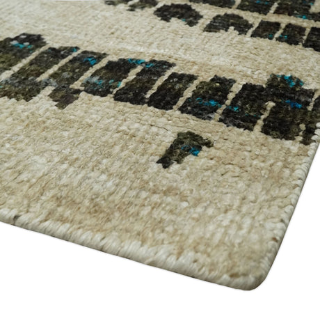 5x8 Hand Knotted Beige and Brown Modern Abstract Recycled Silk Area Rug
