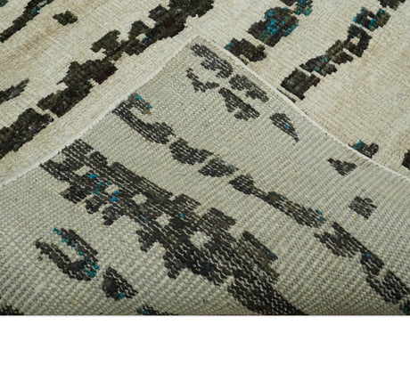 5x8 Hand Knotted Beige and Brown Modern Abstract Recycled Silk Area Rug