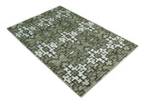 5x8 Hand Knotted Beige and Ivory Modern Contemporary Recycled Silk Area Rug
