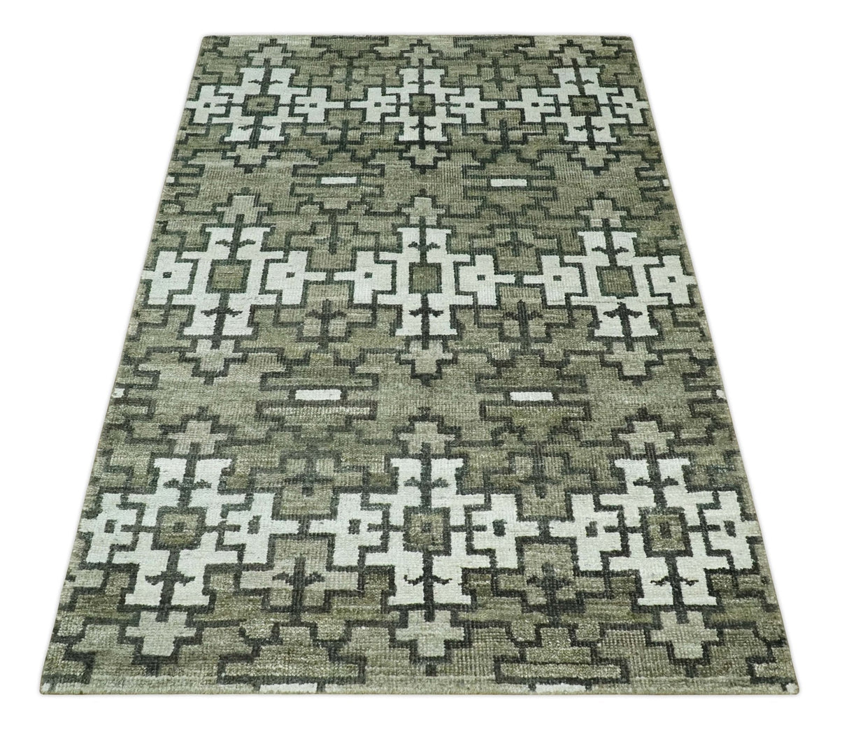 5x8 Hand Knotted Beige and Ivory Modern Contemporary Recycled Silk Area Rug