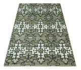 5x8 Hand Knotted Beige and Ivory Modern Contemporary Recycled Silk Area Rug