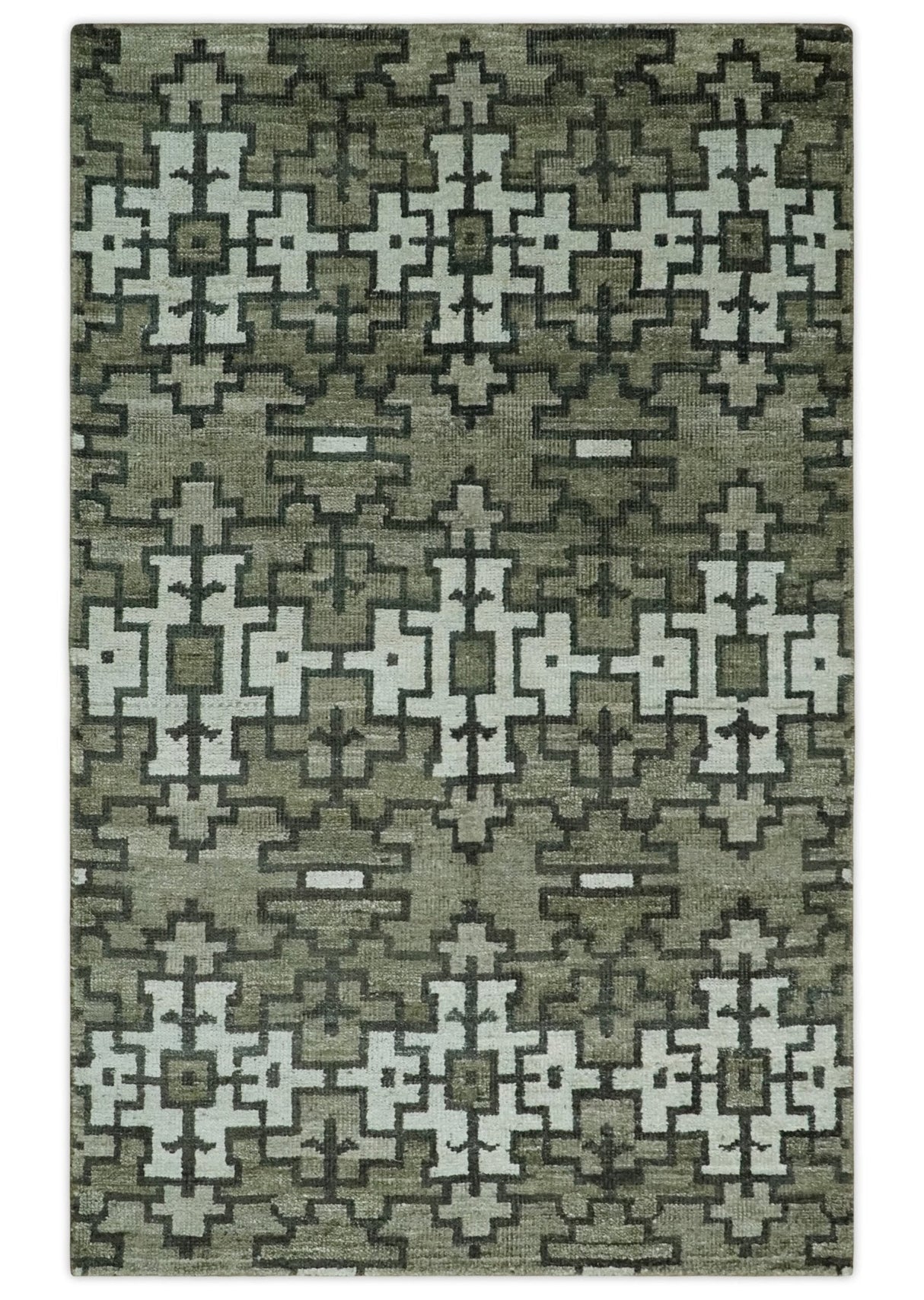 5x8 Hand Knotted Beige and Ivory Modern Contemporary Recycled Silk Area Rug