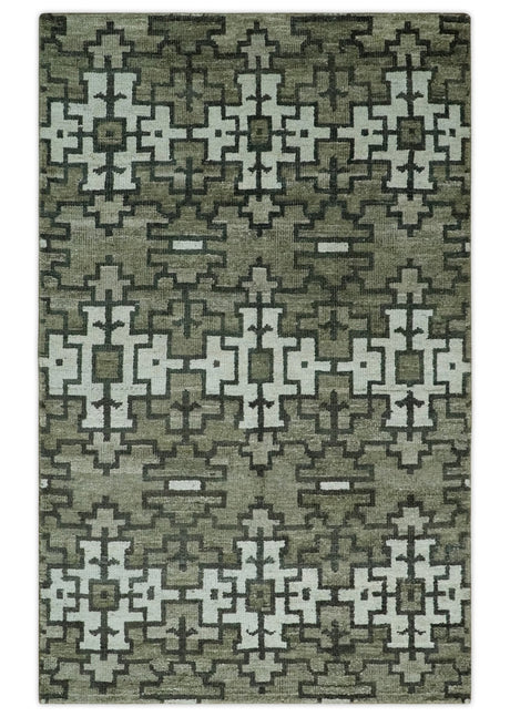 5x8 Hand Knotted Beige and Ivory Modern Contemporary Recycled Silk Area Rug