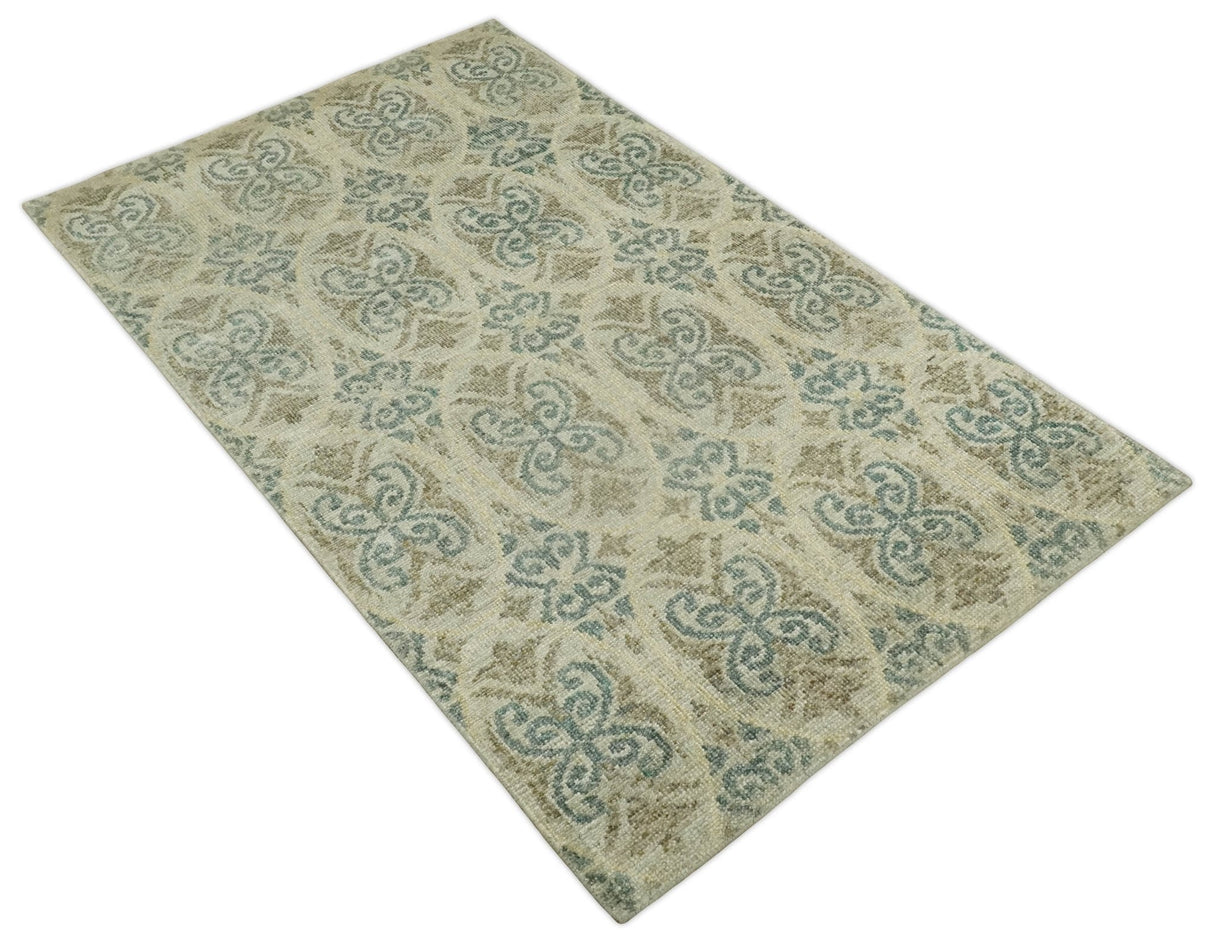 5x8 Hand Knotted Beige, Blue and Camel Modern Contemporary Bamboo Silk Area Rug