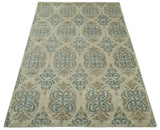 5x8 Hand Knotted Beige, Blue and Camel Modern Contemporary Bamboo Silk Area Rug