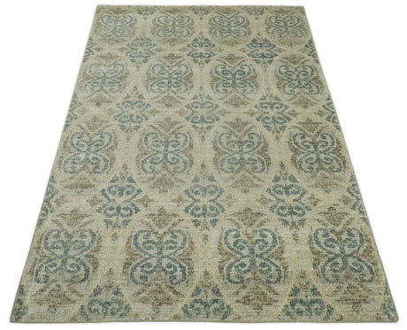 5x8 Hand Knotted Beige, Blue and Camel Modern Contemporary Bamboo Silk Area Rug