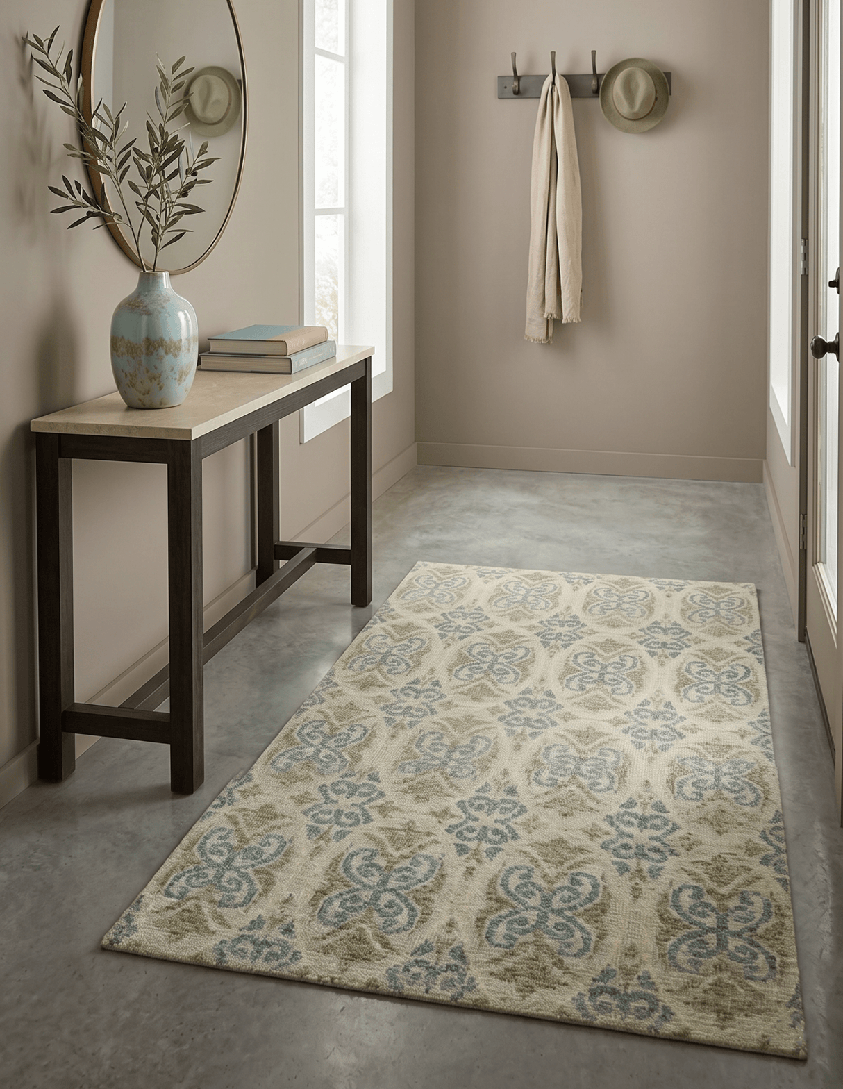 5x8 Hand Knotted Beige, Blue and Camel Modern Contemporary Bamboo Silk Area Rug