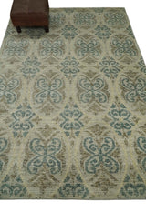 5x8 Hand Knotted Beige, Blue and Camel Modern Contemporary Bamboo Silk Area Rug