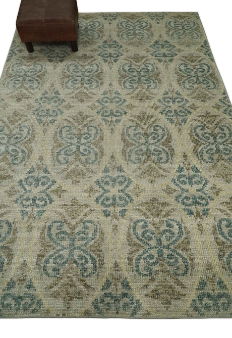 5x8 Hand Knotted Beige, Blue and Camel Modern Contemporary Bamboo Silk Area Rug