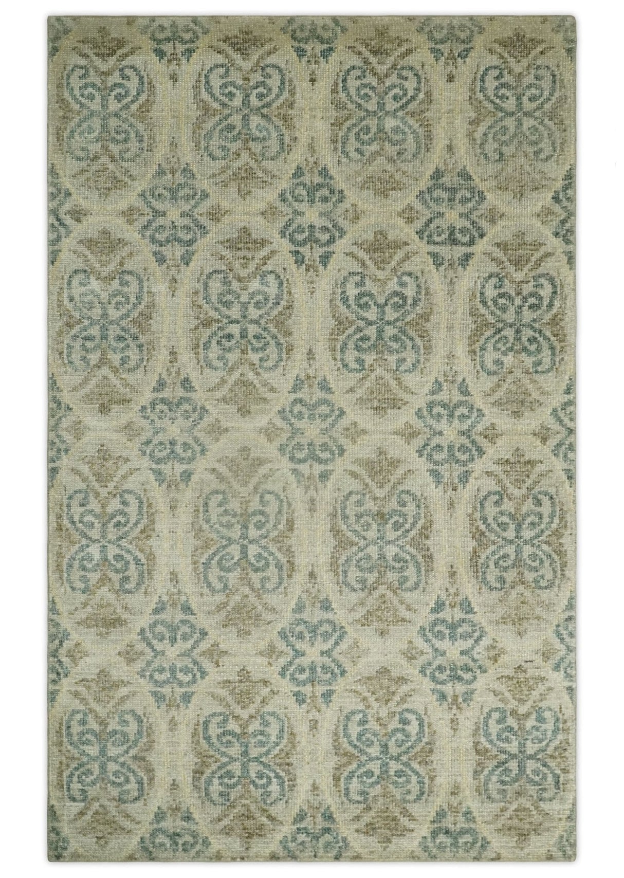 5x8 Hand Knotted Beige, Blue and Camel Modern Contemporary Bamboo Silk Area Rug