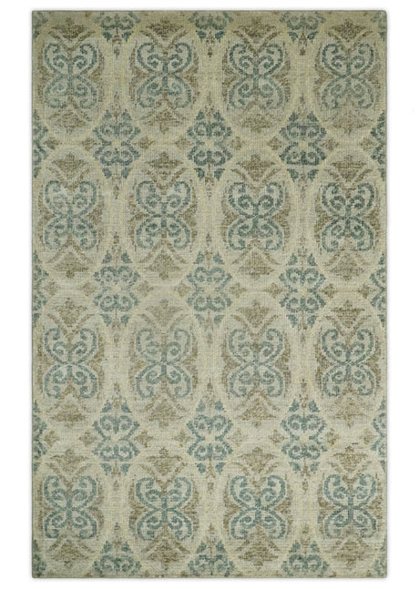 5x8 Hand Knotted Beige, Blue and Camel Modern Contemporary Bamboo Silk Area Rug
