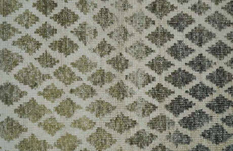 5x8 Hand Knotted Beige, Charcoal and Olive Modern Geometric Recycled Silk Area Rug