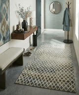 5x8 Hand Knotted Beige, Charcoal and Olive Modern Geometric Recycled Silk Area Rug