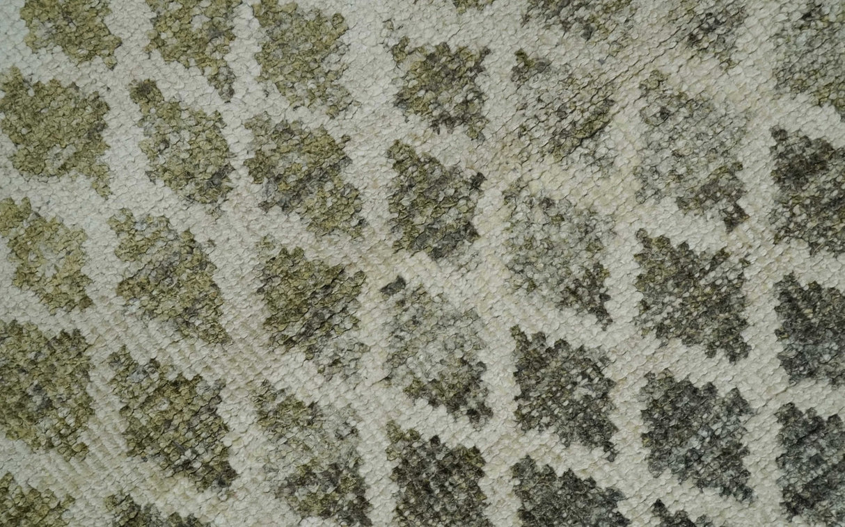 5x8 Hand Knotted Beige, Charcoal and Olive Modern Geometric Recycled Silk Area Rug