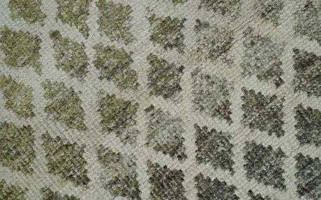 5x8 Hand Knotted Beige, Charcoal and Olive Modern Geometric Recycled Silk Area Rug