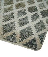 5x8 Hand Knotted Beige, Charcoal and Olive Modern Geometric Recycled Silk Area Rug