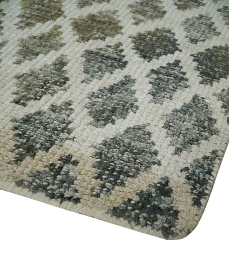 5x8 Hand Knotted Beige, Charcoal and Olive Modern Geometric Recycled Silk Area Rug
