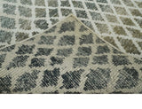 5x8 Hand Knotted Beige, Charcoal and Olive Modern Geometric Recycled Silk Area Rug