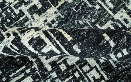5X8 Hand Knotted Black and Ivory Modern Abstract Contemporary Recycled Silk Area Rug