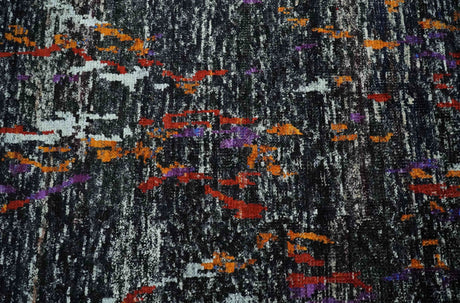 5x8 Hand Knotted Black and Rust Modern Abstract Recycled Silk Area Rug